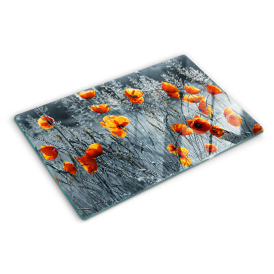Glass chopping board Poppy landscape in shades of gray