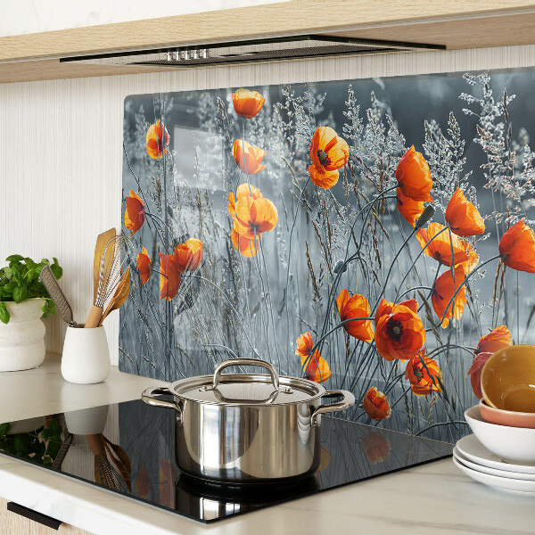 Glass chopping board Poppy landscape in shades of gray