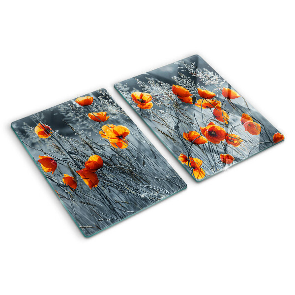 Glass chopping board Poppy landscape in shades of gray