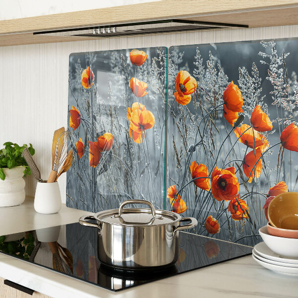 Glass chopping board Poppy landscape in shades of gray