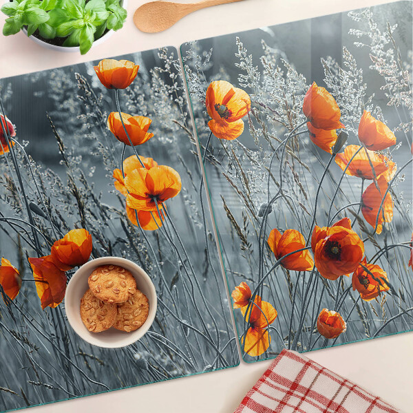 Glass chopping board Poppy landscape in shades of gray