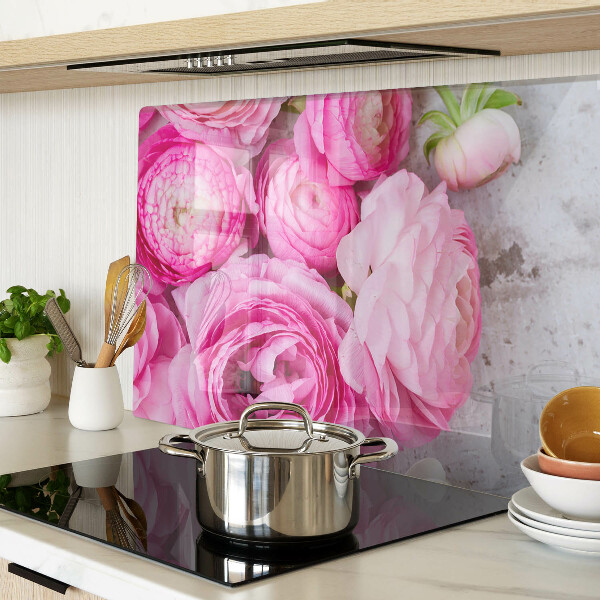 Glass cutting board Pink flowers in a bouquet