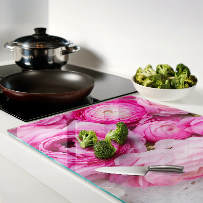 Glass cutting board Pink flowers in a bouquet