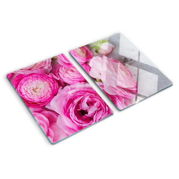 Glass cutting board Pink flowers in a bouquet