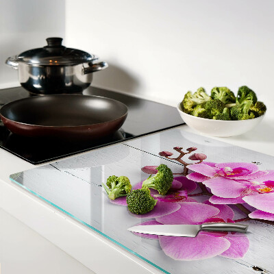 Chopping board Orchids on a white background