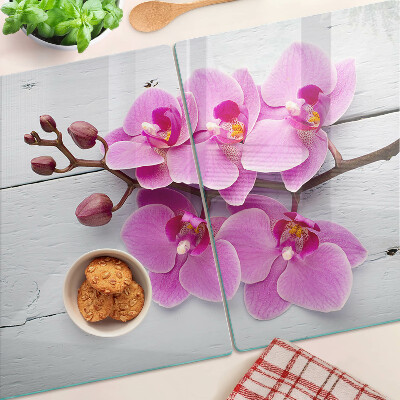 Chopping board Orchids on a white background