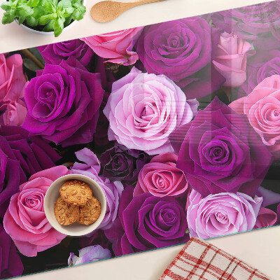 Chopping board glass Roses in shades of pink