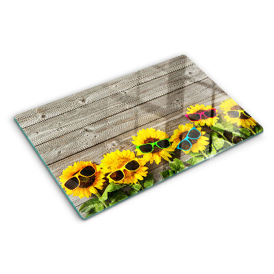 Glass cutting board Sunflowers in sunglasses
