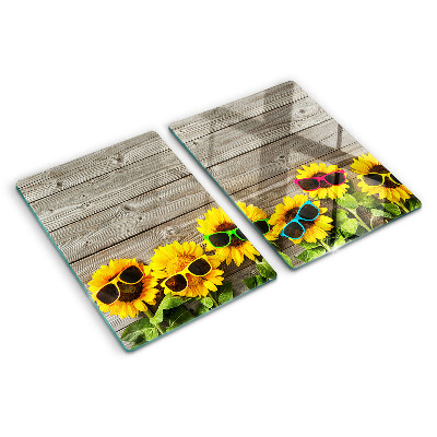 Glass cutting board Sunflowers in sunglasses