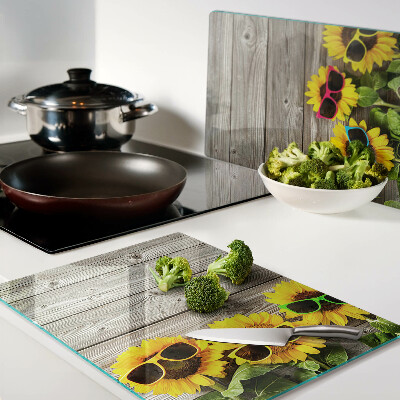 Glass cutting board Sunflowers in sunglasses