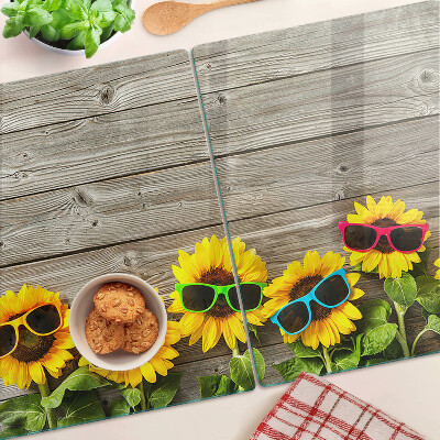 Glass cutting board Sunflowers in sunglasses