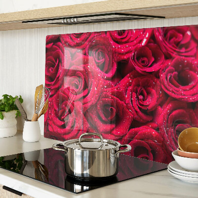Glass kitchen board Roses in an intense pink color