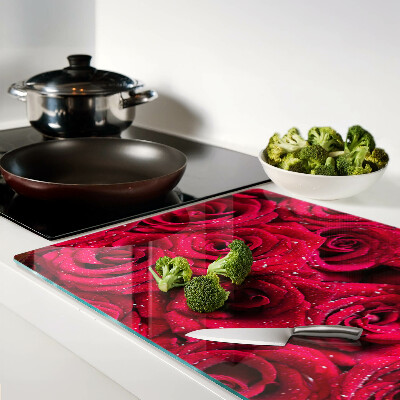Glass kitchen board Roses in an intense pink color