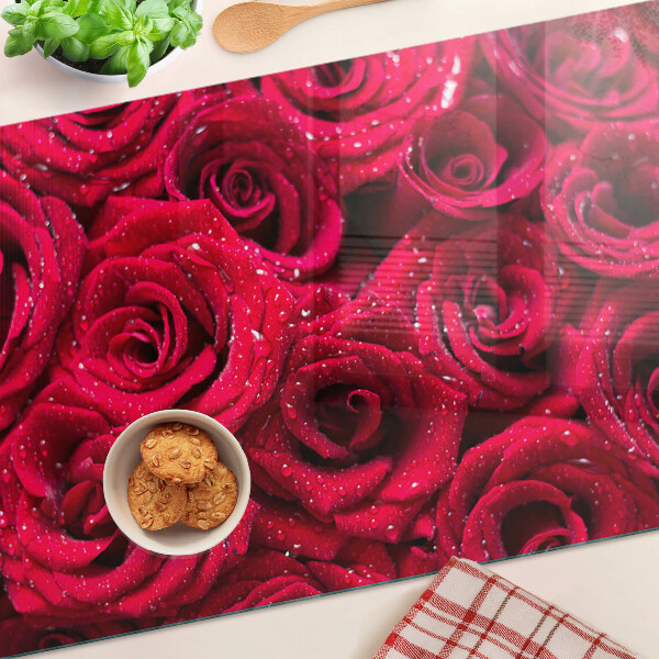 Glass kitchen board Roses in an intense pink color
