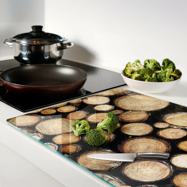 Chopping board glass Wood logs in cross-section