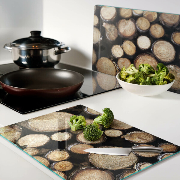 Chopping board glass Wood logs in cross-section
