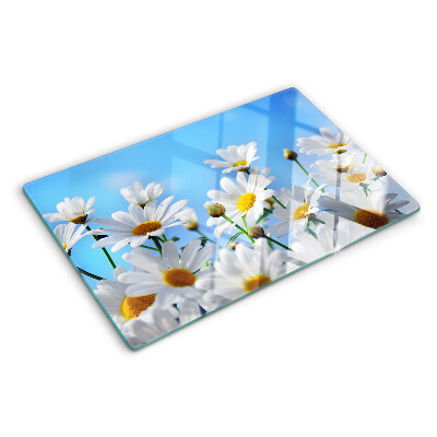 Glass chopping board Daisy flowers on a blue background