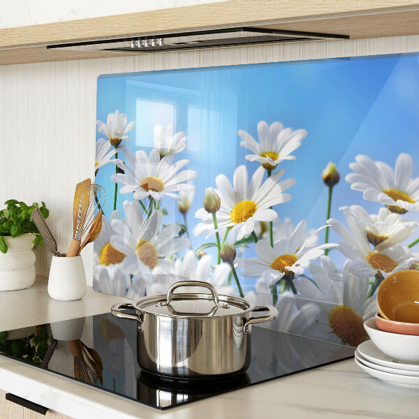 Glass chopping board Daisy flowers on a blue background