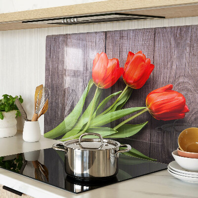 Chopping board Tulips on a wooden background