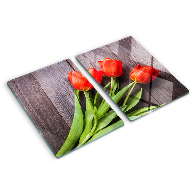 Chopping board Tulips on a wooden background