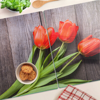Chopping board Tulips on a wooden background