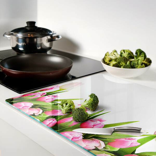 Chopping board glass Tulips in pastel colors
