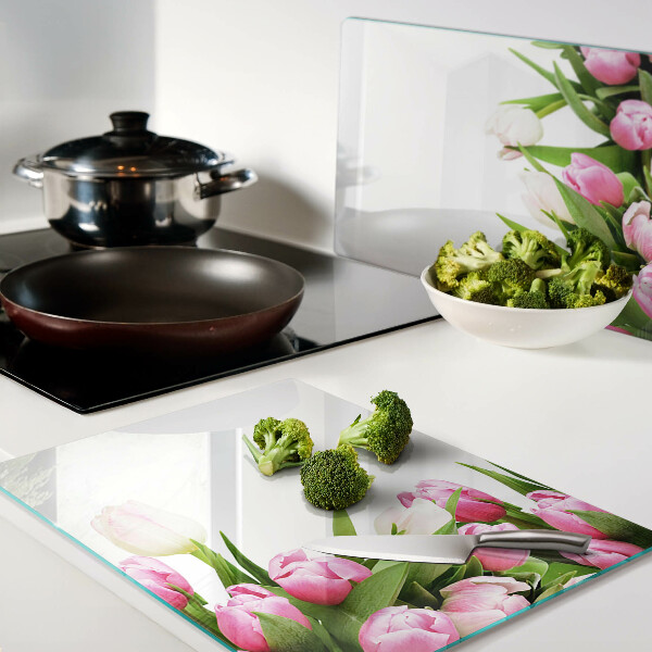 Chopping board glass Tulips in pastel colors