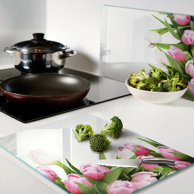 Chopping board glass Tulips in pastel colors