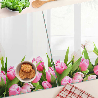 Chopping board glass Tulips in pastel colors