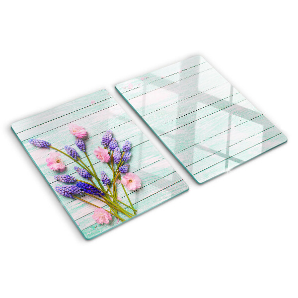 Chopping board Flowers on a wooden background