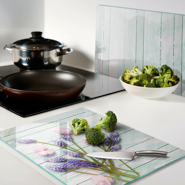 Chopping board Flowers on a wooden background