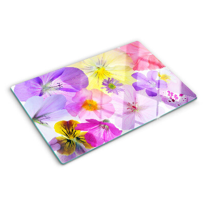 Chopping board glass Flowers in pastel colors