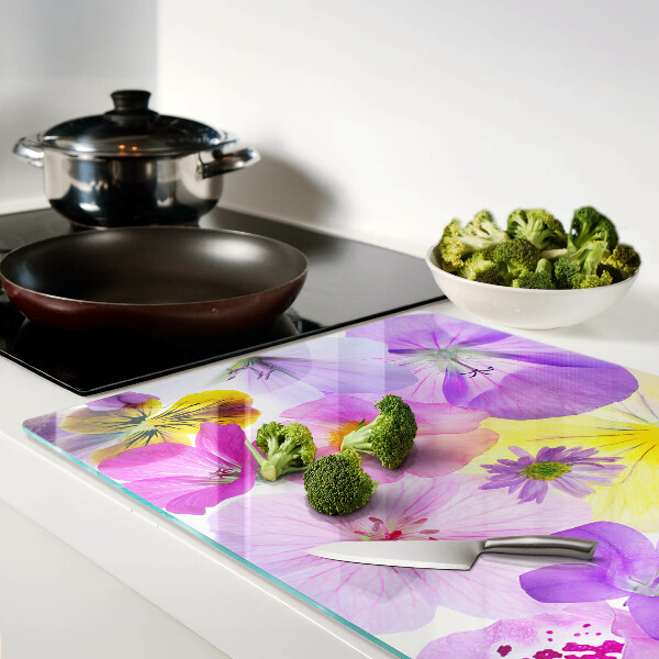 Chopping board glass Flowers in pastel colors