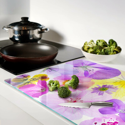 Chopping board glass Flowers in pastel colors