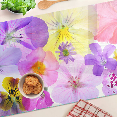 Chopping board glass Flowers in pastel colors