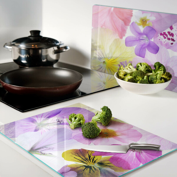 Chopping board glass Flowers in pastel colors