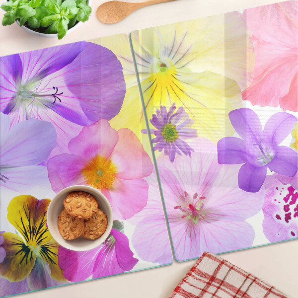 Chopping board glass Flowers in pastel colors