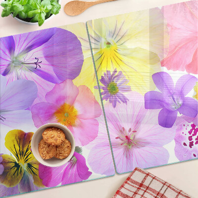 Chopping board glass Flowers in pastel colors