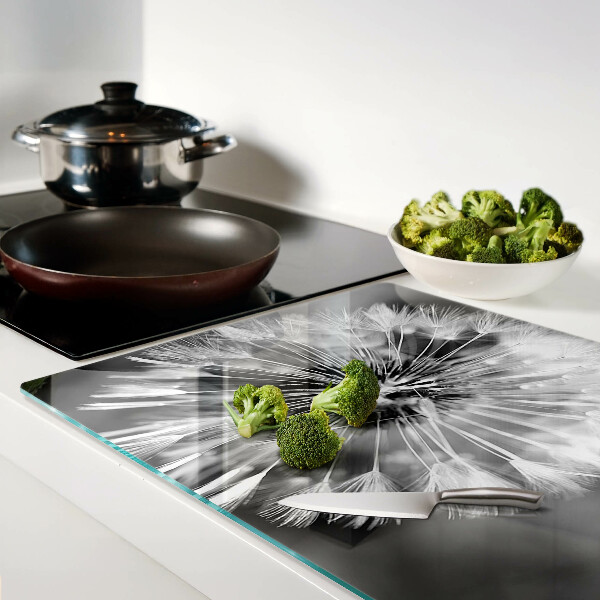 Glass cutting board Dandelions in black and white