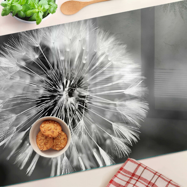Glass cutting board Dandelions in black and white