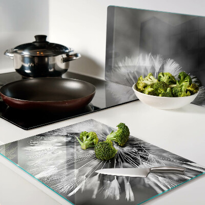 Glass cutting board Dandelions in black and white