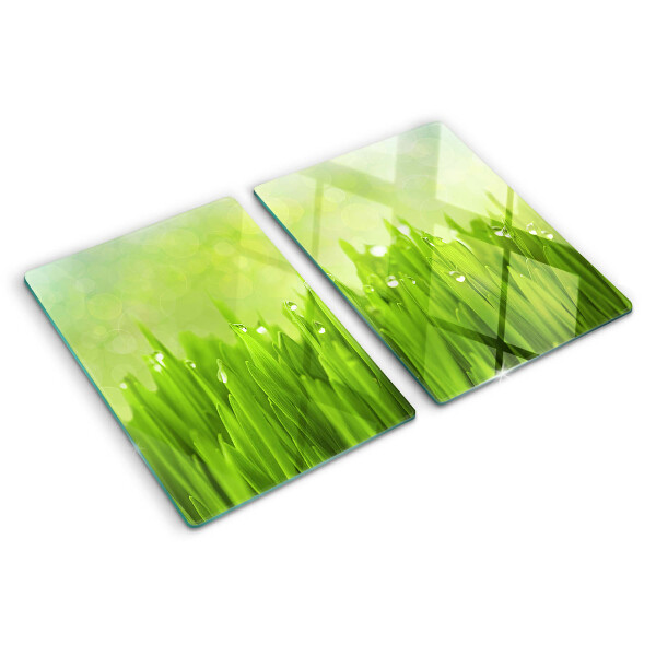 Cutting board Green grass with water drops