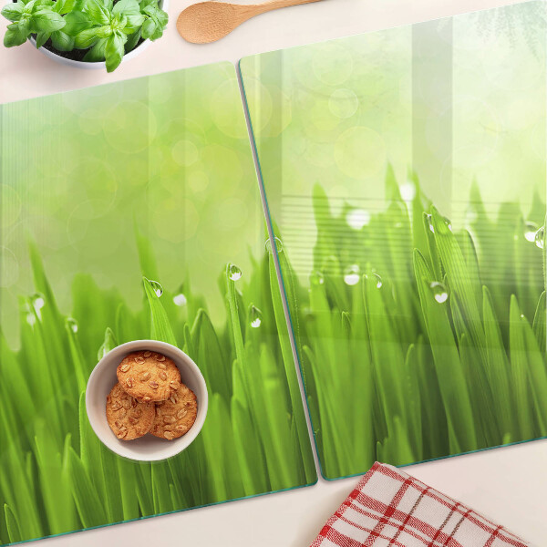 Cutting board Green grass with water drops