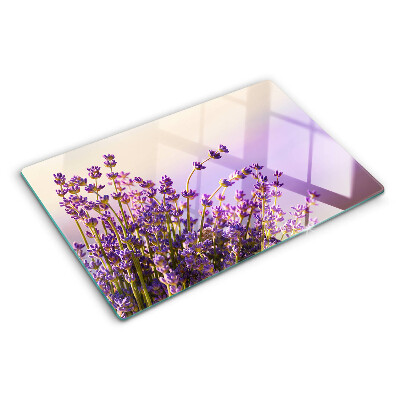 Glass chopping board Lavender flowers in the window