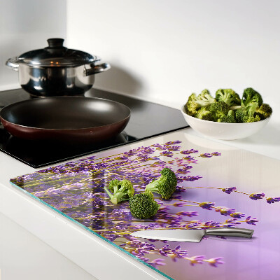 Glass chopping board Lavender flowers in the window