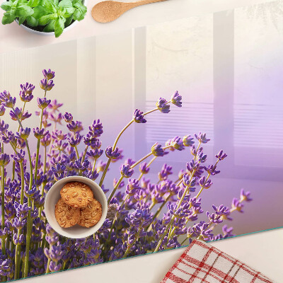 Glass chopping board Lavender flowers in the window