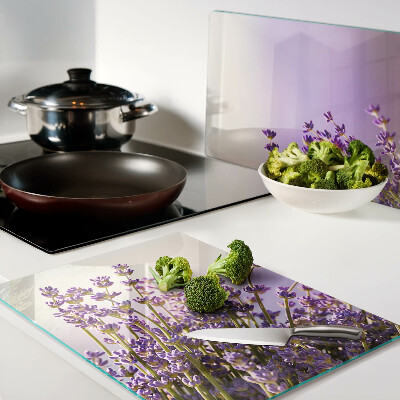Glass chopping board Lavender flowers in the window