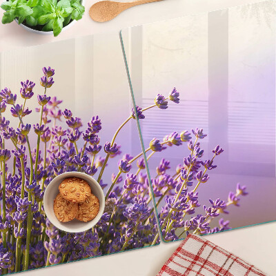 Glass chopping board Lavender flowers in the window