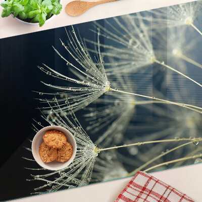 Glass kitchen board Dandelions with water drops