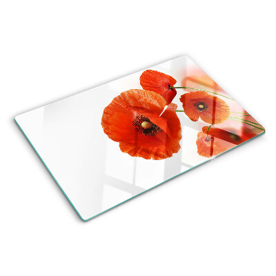 Glass cutting board Poppy flowers in red color